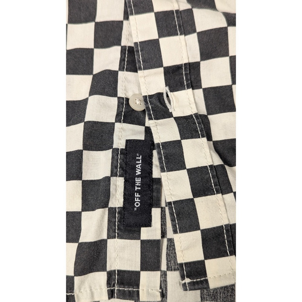 Vans Boys Checkerboard Button Front Shirt Black White Checkered Short Sleeve M - Picture 6 of 9